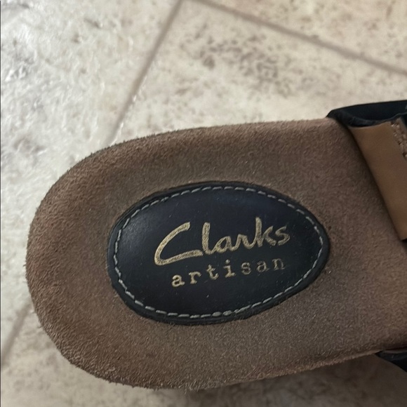 Clarks Black and Brown Wedge Sandals - Picture 2 of 14